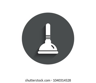 Cleaning plunger simple icon. Cleaning of pipe clogs symbol. Housekeeping equipment sign. Circle flat button with shadow. Vector