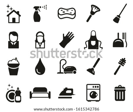 Cleaning Product & Equipment Icons Black & White Set Big