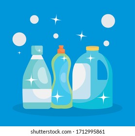 cleaning products bottles icon over blue background, colorful design, vector illustration