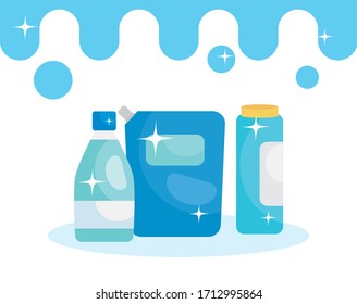 cleaning products bottles over white background, colorful design, vector illustration