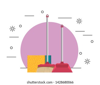 Cleaning products broom and pick with toilet sponge vector illustration graphic design