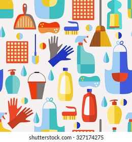 Cleaning products flat icon vector set.Cleaning service.Seamless pattern. 