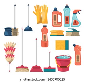 Dustpans Brooms Mops Buckets Cleaner Supplies Stock Vector (Royalty ...