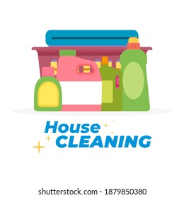 Cleaning products house cleaning image in white blackboard- Vector