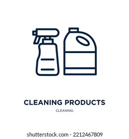 cleaning products icon from cleaning collection. Thin linear cleaning products, bottle, product outline icon isolated on white background. Line vector cleaning products sign, symbol for web and mobile