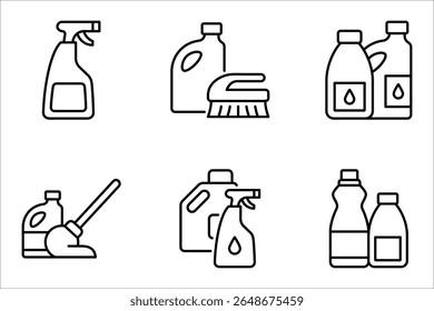 Cleaning products icon set. household cleaning and housekeeping thin line symbol. vector illustration on white background