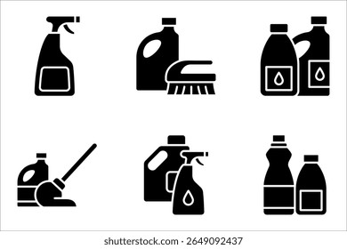 Cleaning products icon set. household cleaning and housekeeping thin line symbol. vector illustration on white background