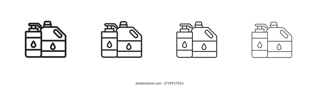 Iconos de productos de limpieza, conjunto de iconos lineales. Iconos lineales negros de la palma