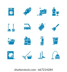 Cleaning products and services silhouette vector icons. Washing supplies and housework black symbols. Detergent and soap, glove and sponge illustration