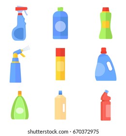 Cleaning products tools and equipment. Flat vector cartoon illustration. Objects isolated on a white background.