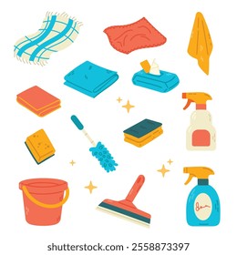 Cleaning products and tools icons set. Vector illustration of cleaning products.