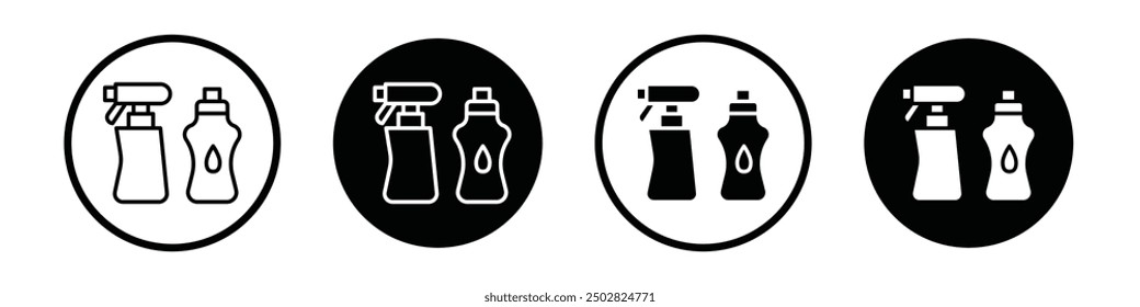 Conjunto de iconos de Vector de productos de limpieza con estilo relleno y delineado en negro.