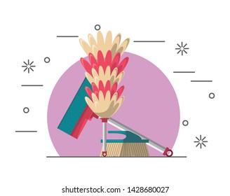 Cleaning products window cleaner with toilet brush round icon vector illustration graphic design