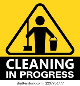 Cleaning progress caution sign, Red cleaning symbol on yellow background.