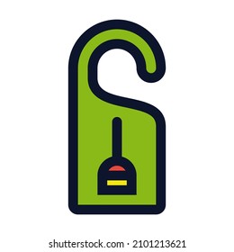 Cleaning in progress. Door knob hanger. Simple Vector Color Icon.