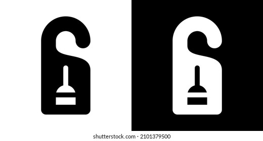 Cleaning in progress. Door knob hanger. Icon in White and Black Version.