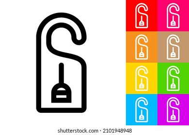 Cleaning in progress. Door knob hanger. Line Icon With Different Color Background.