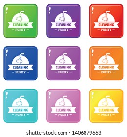 Cleaning purity icons set 9 color collection isolated on white for any design