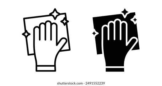 Cleaning with rag vector icon set in black color.