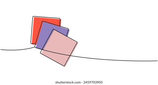 Cleaning rags one line colored continuous drawing. Cleaning service tools continuous one line illustration. Vector linear illustration.