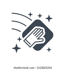 Cleaning related vector glyph icon. Hand with a napkin wipes the surface. Clean sign. Isolated on white background. Editable vector illustration