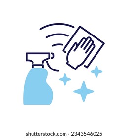 Cleaning related vector icon. Disinfectant Spray and Hand with a Wipe Surface. Clean sign. Isolated on white background. Editable vector illustration
