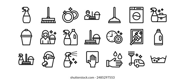 Cleaning related vector icons set.