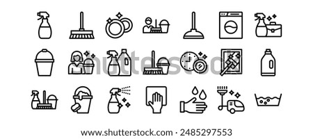 Cleaning related vector icons set.