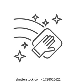 Cleaning related vector thin line icon. Hand with a napkin wipes the surface. Isolated on white background. Editable stroke. Vector illustration.