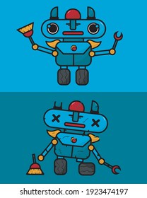 cleaning robot broken character illustration