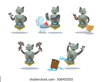 Cleaning Robot Cartoon Set