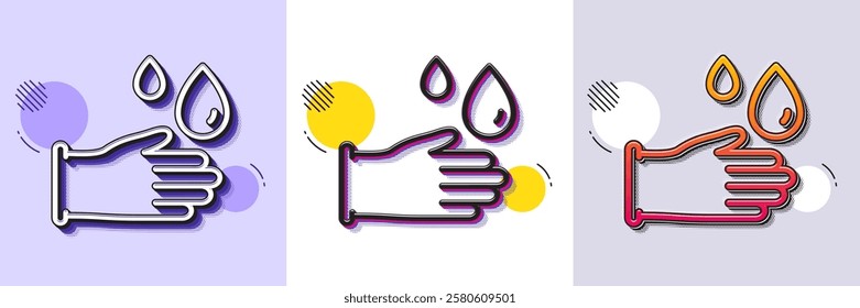 Cleaning rubber gloves line icon. Halftone dotted pattern. Gradient icon with grain shadow. Hygiene sign. Washing Housekeeping equipment sign. Line rubber gloves icon. Various designs. Vector