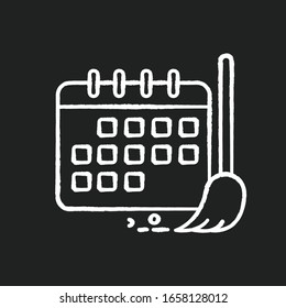 Cleaning schedule chalk white icon on black background. Household chores. Cleanliness control. Keeping house clean. Tidy environment. Regular routine tasks. Isolated vector chalkboard illustration