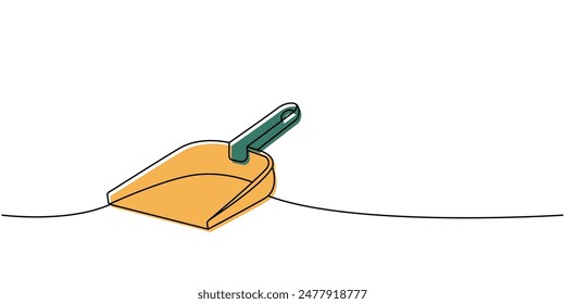 Cleaning scoop one line colored continuous drawing. Cleaning service tools continuous one line illustration. Vector linear illustration.