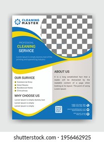 Servicio de limpieza Plantilla de volante A4 Servicio de limpieza de vectores totalmente editable Volante, Cartel, diseño de folletos Ilustrador de vectores Pasos editables e impresos listos.