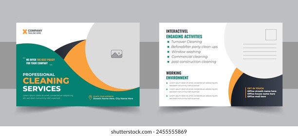 Cleaning service agency postcard template design or Professional cleaning services eddm postcard template design vector. cleaning services postcard template design