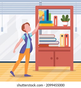 Cleaning service is arranging office documents, so they look neat and organized. Vector colorful illustration. Office.