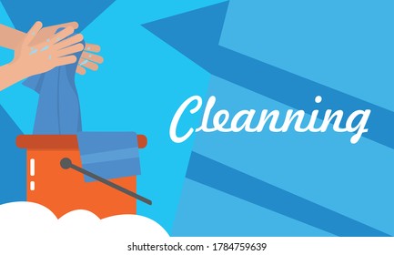 Cleaning service banner. Housework poster. Cleaning products - Vector illustration