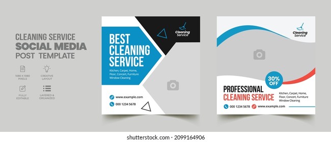Cleaning service banner template and home cleaning business marketing social media post banner layout