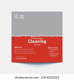 Cleaning service banner template and home, office cleaning business marketing social media post banner layout
