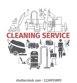 Cleaning Service banner. Worker. Vacuum Scrubber. Sweeper Machines. Vector illustration.