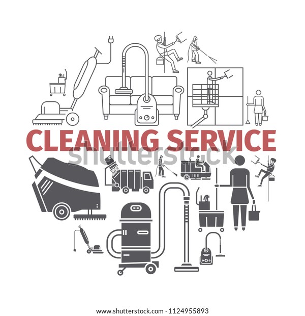 Cleaning Service banner. Worker. Vacuum\
Scrubber. Sweeper Machines. Vector\
illustration.