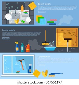 Cleaning service banners cleaning the house vector illustration 
