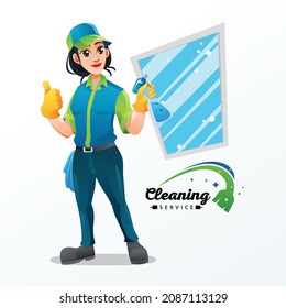 Cleaning Service Beauty Woman Character With Green Blue Uniform