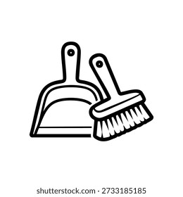 Cleaning service black and white vector icon with dustpan and brush for housekeeping and janitorial business