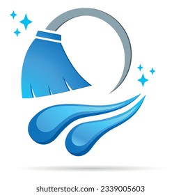 cleaning service branding with broom and water drop - vector logo design