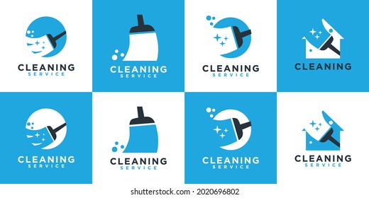 Cleaning service with broom logo design vector