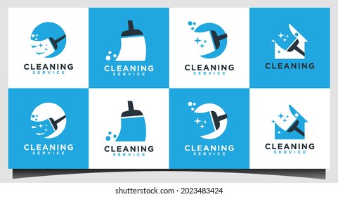 Cleaning service with broom logo design vector