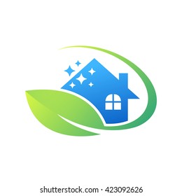 Cleaning service Business logo design, Eco Friendly Concept for Interior, Home and Building