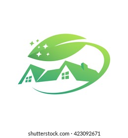 Cleaning service Business logo design, Eco Friendly Concept for Interior, Home and Building